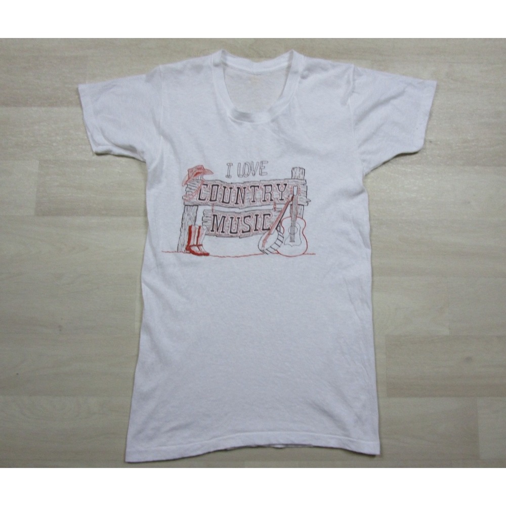 Vintage 70s I Love Country Music T-Shirt Womens (XS) Single Stitch Tunic Length